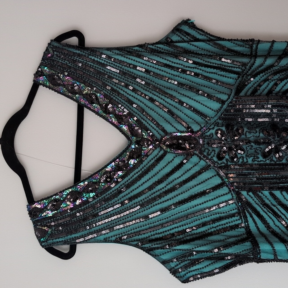NWT Vintage Unique 1920s Teal/Black Flapper Dress